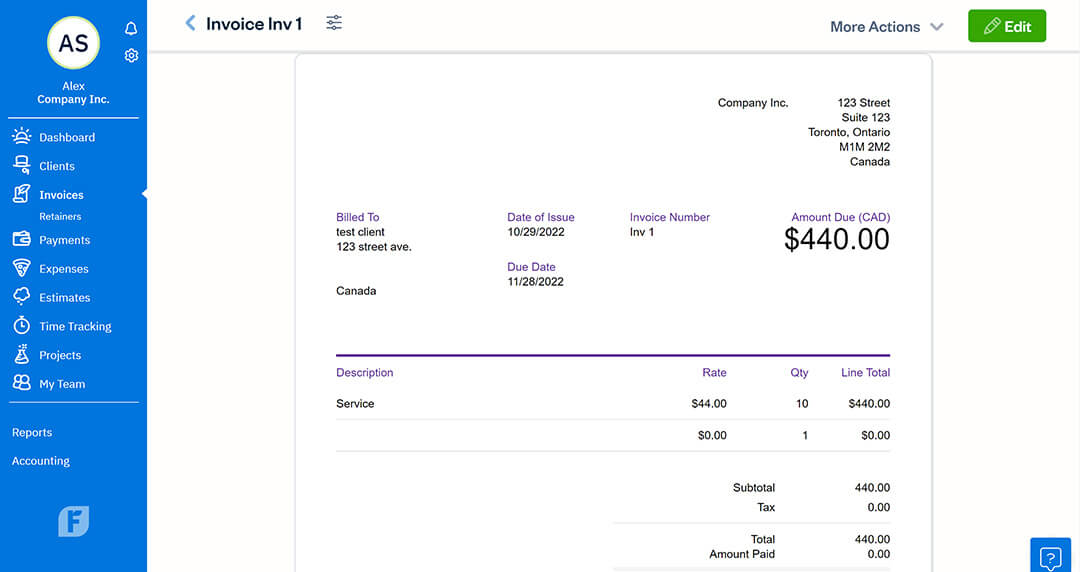 Accounting software: Freshbooks