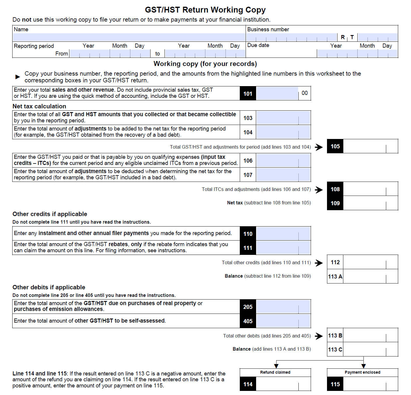 GST HST Calculation form, working copy. Calculate your HST taxes